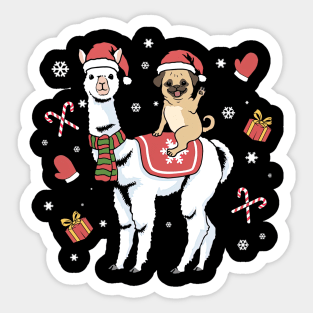 Christmas Pug Llama Dog Merry Christmas Alpaca Sticker